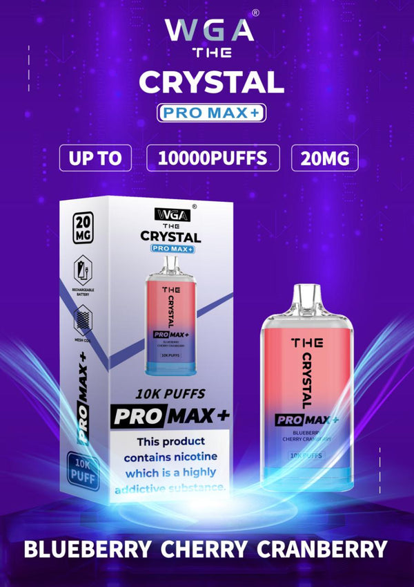 Crystal Pro Max 10K Puffs Prefilled Vape Box of 10, Blueberry Cherry Cranberry Flavor