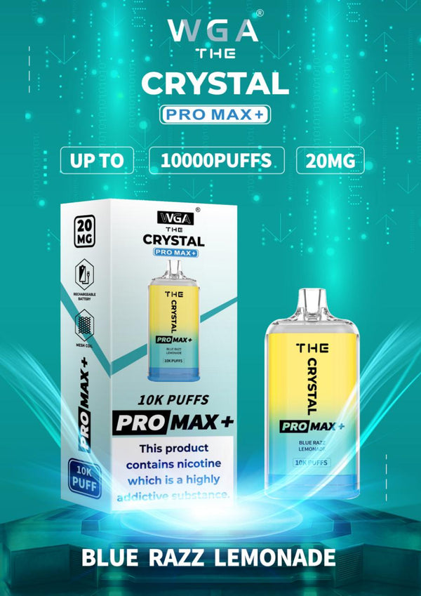 Crystal Pro Max 10K Puffs Prefilled Vape Box of 10, Blue Razz Lemonade Flavor