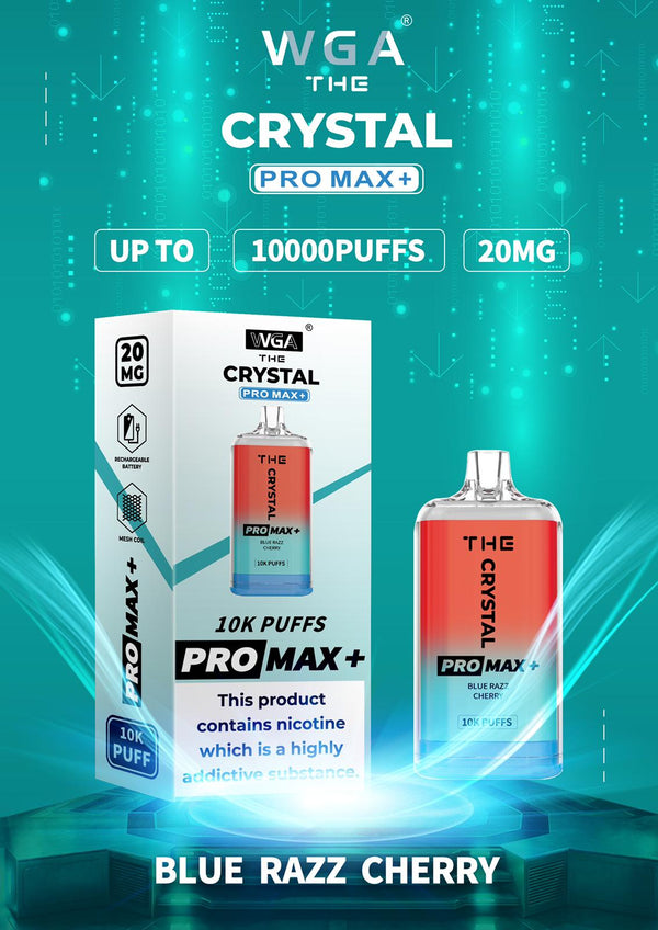 Crystal Pro Max 10K Puffs Prefilled Vape Box of 10, Blue Razz Cherry Flavor