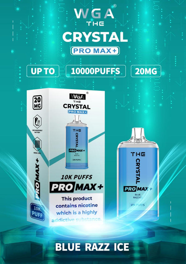 Crystal Pro Max 10K Puffs Prefilled Vape Box of 10, Blue Razz Ice Flavor