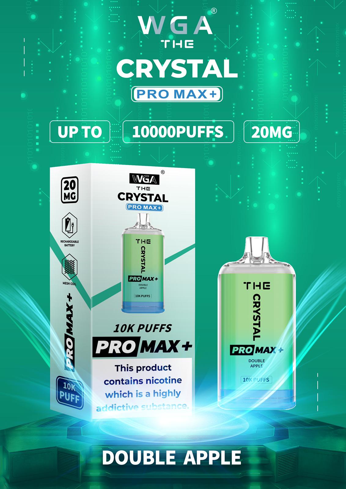 Crystal Pro Max 10K Puffs Prefilled Vape Box of 10, Double Apple Flavor