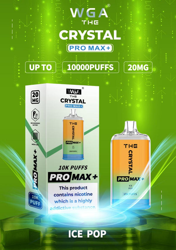 Crystal Pro Max 10K Puffs Prefilled Vape Box of 10, Ice Pop Flavor