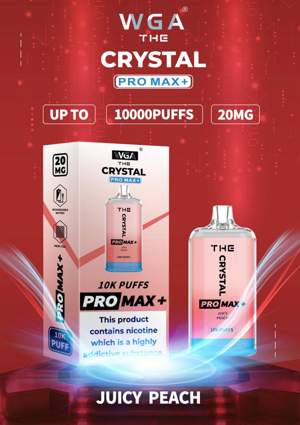 Crystal Pro Max 10K Puffs Prefilled Vape Box of 10, Juicy Peach Flavor