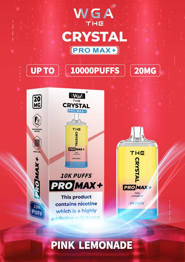 Crystal Pro Max 10K Puffs Prefilled Vape Box of 10, Pink Lemonade Flavor