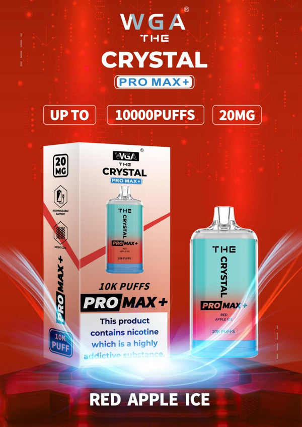 Crystal Pro Max 10K Puffs Prefilled Vape Box of 10, Red Apple Ice Flavor