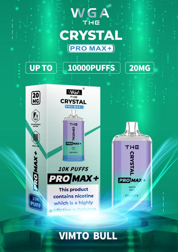 Crystal Pro Max 10K Puffs Prefilled Vape Box of 10, Vimto Bull Flavor