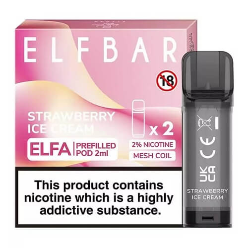 Elf Bar Elfa PreFilled Pod 2ml Nic Salt Prefilled Pod, Strawberry Ice Cream Flavor