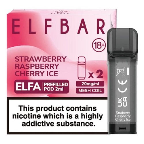 Elf Bar Elfa PreFilled Pod 2ml Nic Salt Prefilled Pod, Strawberry Raspberry Cherry Ice Flavor