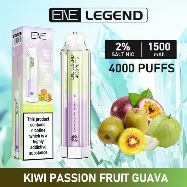 ENE Crystal Legend 4000 Puffs Prefilled Vape Pod Device, Kiwi Passion Fruit Guava Favor