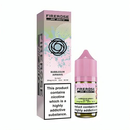 Firerose 5000 Puffs 10ml Nic Salt E-Liquid, Pack of 10, Bubblegum Airways Flavor