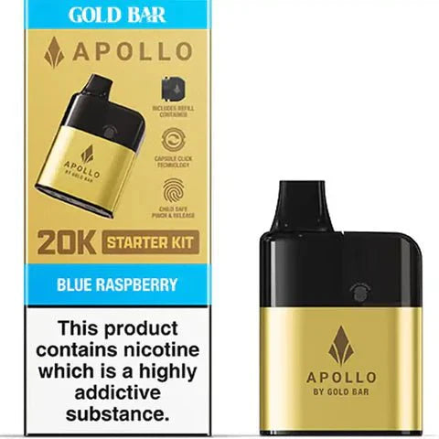 Gold Bar Apollo 20K Prefilled Vape Pod Kit, Blue Raspberry Flavour
