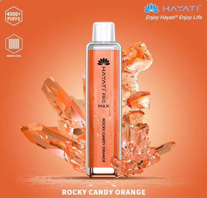 Hayati CrystalPro Max 4000 Puff Prefilled Vape Device, Rocky Candy Orange Flavor