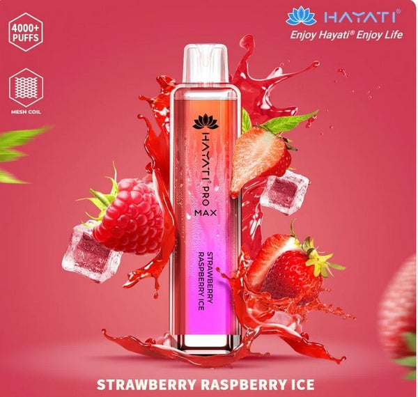 Hayati CrystalPro Max 4000 Puff Prefilled Vape Device, Strawberry Raspberry Ice Flavor
