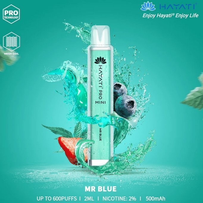 Hayati Crystal Pro Mini 600 Puff Prefilled Vape Bar Pod, Mr Blue Flavor
