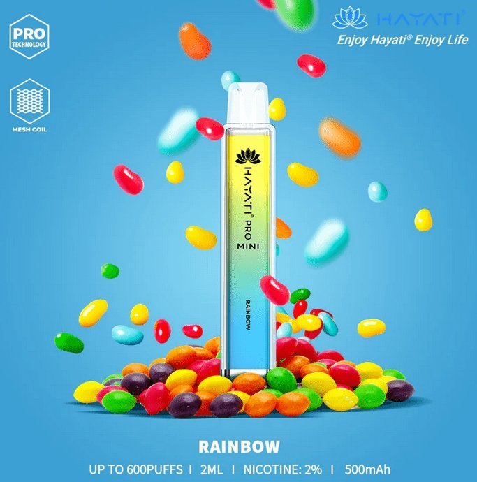 Hayati Crystal Pro Mini 600 Puff Prefilled Vape Bar Pod, Rainbow Flavor