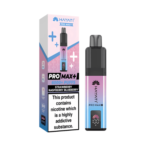 Hayati Pro Max Plus 6000 Disposable Vape Device20mg Box of 5, Strawberry Raspberry Blueberry UK Vaper