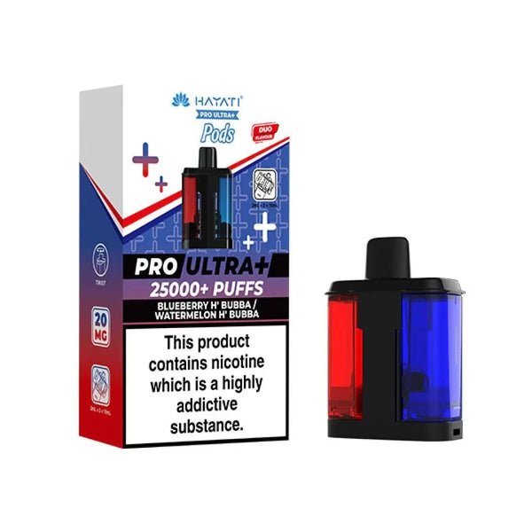 Hayati Pro Ultra Plus 25000 Prefilled Pods, Blueberry H Bubba, Watermelon H Bubba Flavor