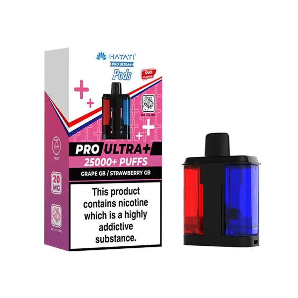 Hayati Pro Ultra Plus 25000 Prefilled Pods, Grape GB, Strawberry GB Flavor