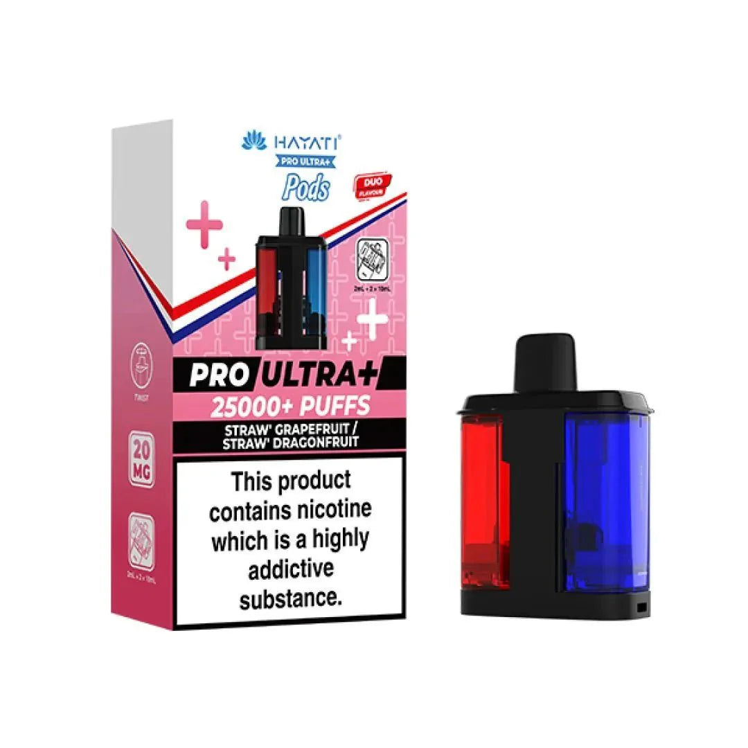 Hayati Pro Ultra Plus 25000 Prefilled Pods, Straw Grapefruit ,Straw Dragonfruit Flavor