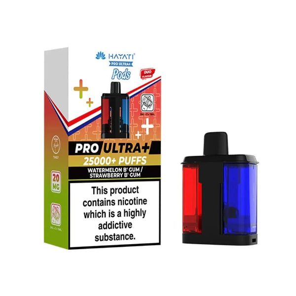 Hayati Pro Ultra Plus 25000 Prefilled Pods, Watermelon B GumStrawberry B Gum Flavor