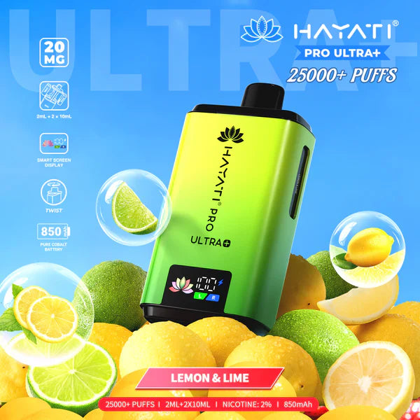 Hayati Pro Ultra Plus 25000 Prefilled Pod Kit, Lemon Lime Flavor