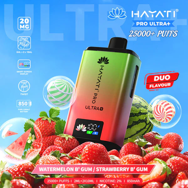 Hayati Pro Ultra Plus 25000 Prefilled Pod Kit, Strawberry B Gum Flavor
