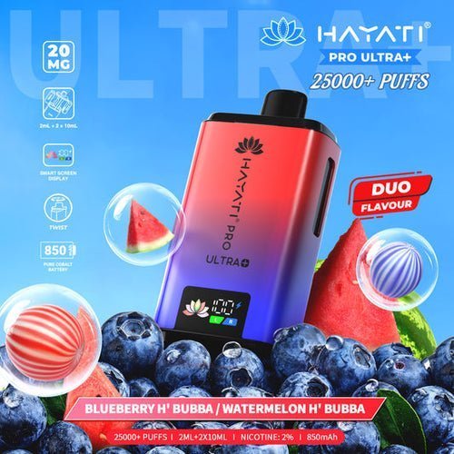 Hayati Pro Ultra Plus 25k Prefilled Pod Kit Box of 5, Blueberry H bubba Flavour