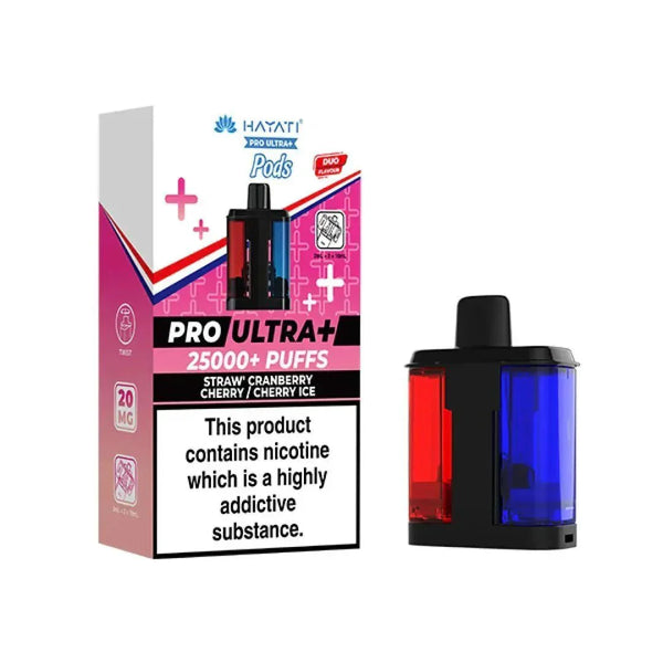 Hayati Pro Ultra Plus 25k Prefilled Pods Box of 5, Straw Cranberry, Cherry, Cherry Ice Flavour