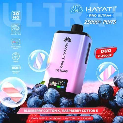 Hayati Pro Ultra Plus 25k Prefilled Pod Kit Box of 5, Blueberry Cotton K Flavour