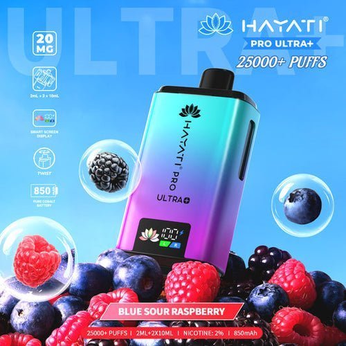 Hayati Pro Ultra Plus 25k Prefilled Pod Kit Box of 5, Blue Sour Raspberry Flavor