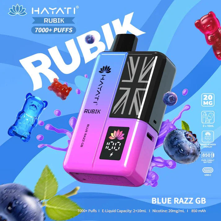 Hayati Rubik 7000 Puffs Disposable Vape Kit Pack of 5 - Blue Razz Gummy Bear - vapeukwholesale