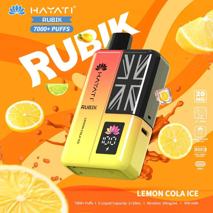 Hayati Rubik 7000 Puffs Disposable Vape Kit Pack of 5 - Lemon Cola Ice - vapeukwholesale