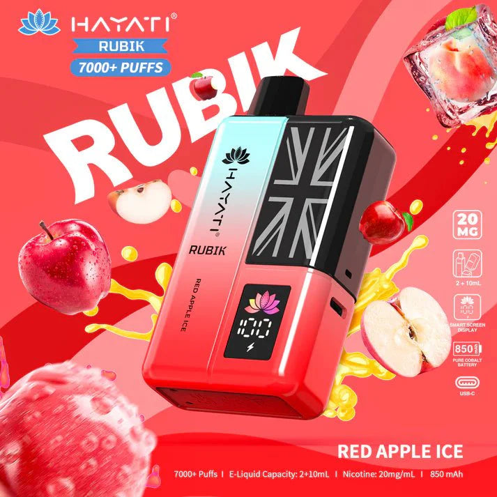 Hayati Rubik 7000 Puffs Disposable Vape Kit Pack of 5 - Red Apple Ice - vapeukwholesale