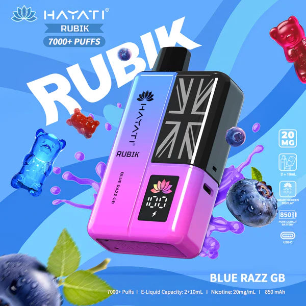 Hayati Rubik 7000 Puffs Replaceable Vape Kit, Blue Razz GB Flavor
