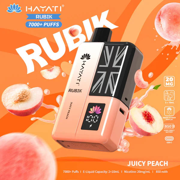 Hayati Rubik 7000 Puffs Replaceable Vape Kit, Juicy Peach Flavor