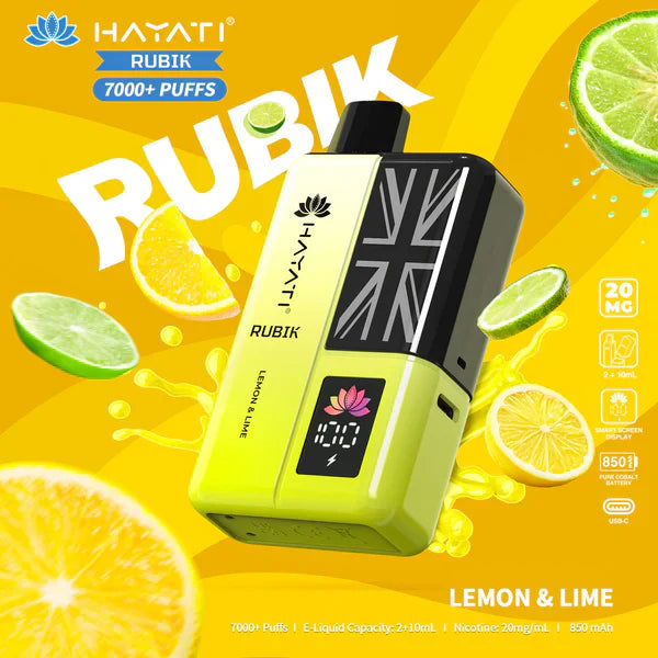 Hayati Rubik 7000 Puffs Replaceable Vape Kit, Lemon Lime Flavor