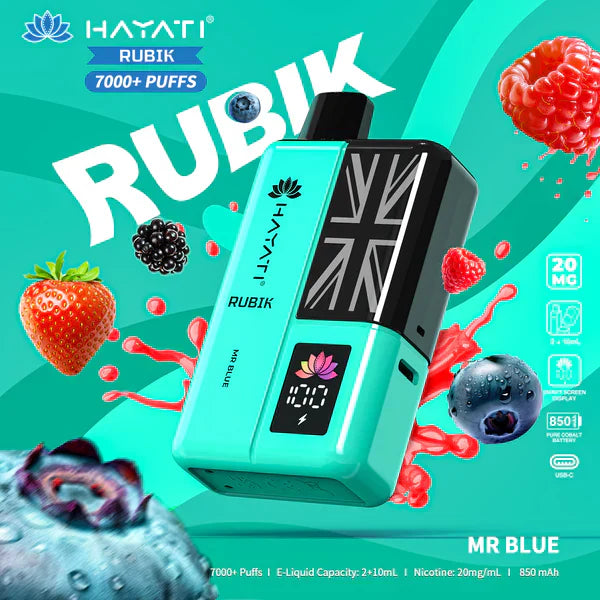 Hayati Rubik 7000 Puffs Replaceable Vape Kit, Mr Blue Flavor