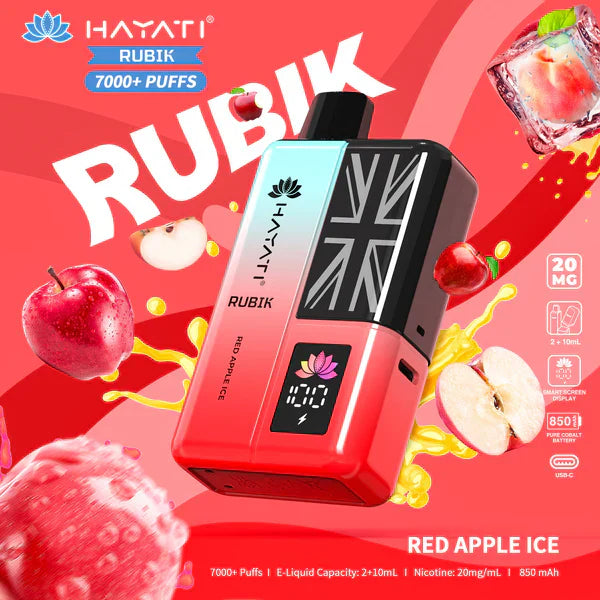 Hayati Rubik 7000 Puffs Replaceable Vape Kit, Red Apple Ice Flavor