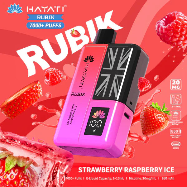 Hayati Rubik 7000 Puffs Replaceable Vape Kit, StrawBerry Raspberry Ice Flavor