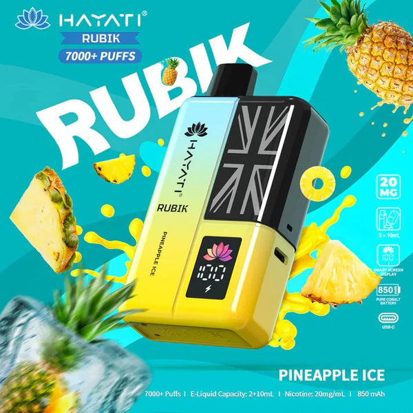 Hayati Rubik 7000 Puffs Pre Filled Vape Kit Pack of 5, Pineapple Ice Flavor