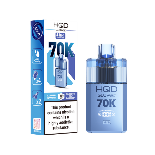 HQD Glow Air 70000 Prefilled Pod Vape Kit, Blueberry Sour Raspberry Flavor