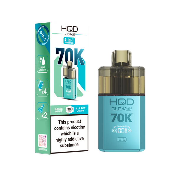 HQD Glow Air 70000 Prefilled Pod Vape Kit, Blue Razz Cherry Flavor