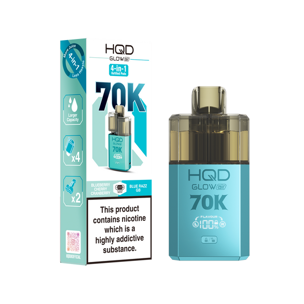 HQD Glow Air 70000 Prefilled Pod Vape Kit, Blue Razz GB Flavor