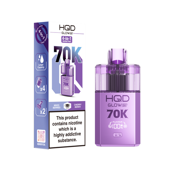 HQD Glow Air 70000 Prefilled Pod Vape Kit, Cherry Berry Flavor