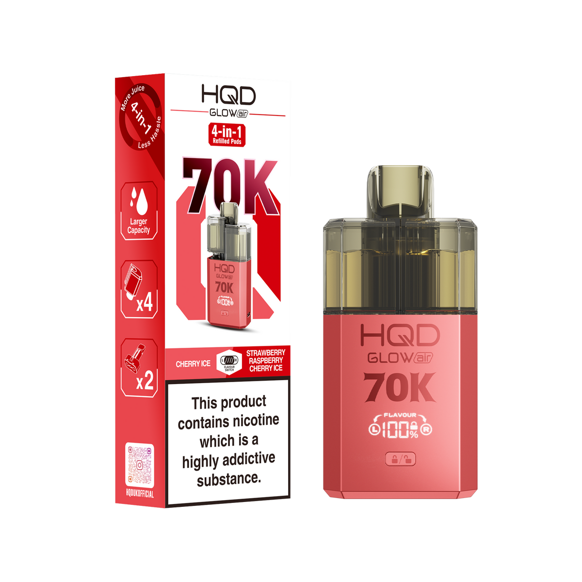 HQD Glow Air 70000 Prefilled Pod Vape Kit, Cherry Ice Flavor