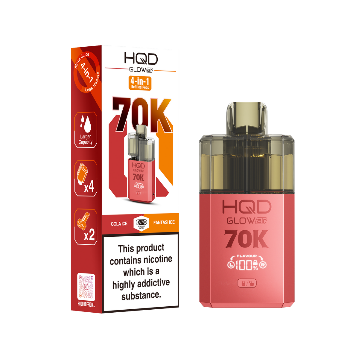 HQD Glow Air 70000 Prefilled Pod Vape Kit, Cola Ice Flavor