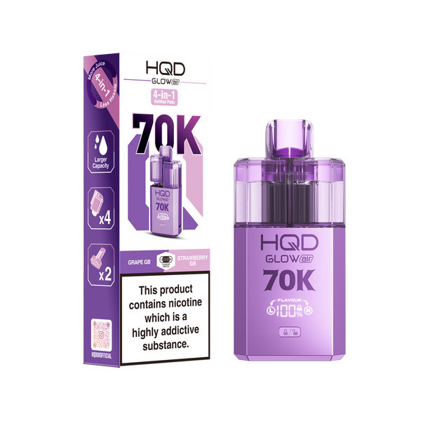 HQD Glow Air 70000 Prefilled Pod Vape Kit, Grape GB Flavor