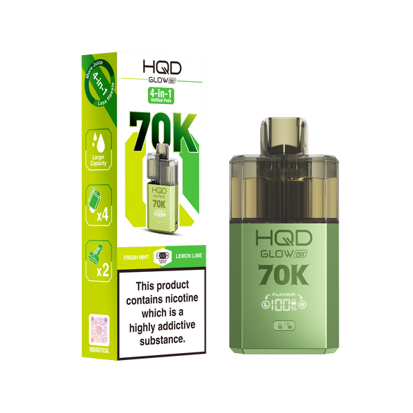 HQD Glow Air 70000 Prefilled Pod Vape Kit, Lemon Lime Flavor
