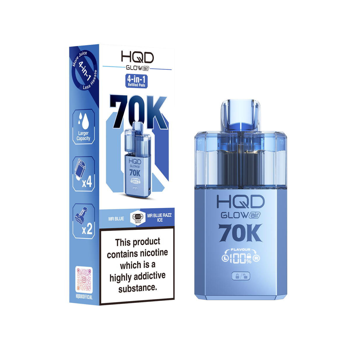 HQD Glow Air 70000 Prefilled Pod Vape Kit, Mr Blue Flavor