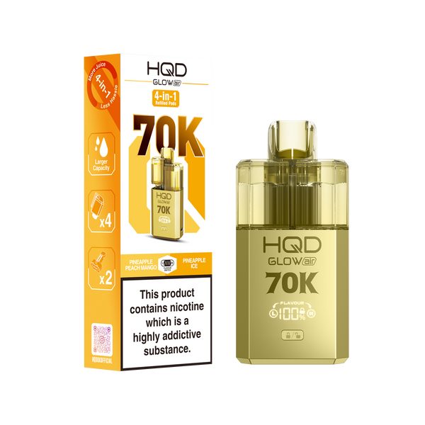 HQD Glow Air 70000 Prefilled Pod Vape Kit, Pineapple Ice Flavor